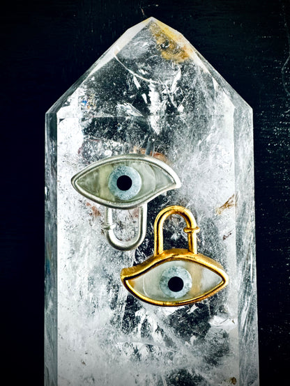 The Sage and Salt Evil Eye Bag Charms in Gold and Silver. 